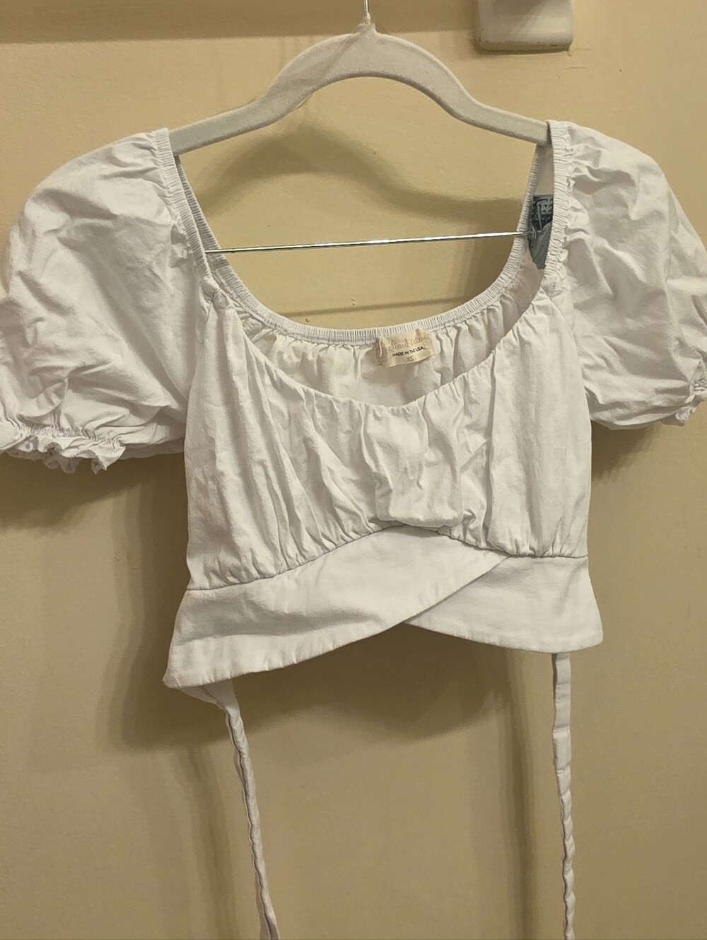 Altar'd State White Puff Sleeve Cropped Wrap Top